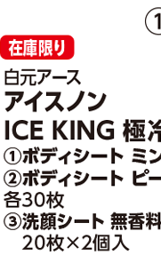 店頭在庫限り 白元アース アイスノン ICE KING 極冷え ①ボディシート ミントの香り 本体各348円 税込各382.80円