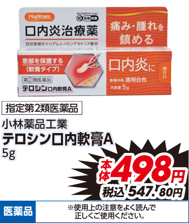 指定第2類医薬品 小林薬品工業 テロシン口内軟膏A 5g 本体498円 税込547.80円 医薬品 ※使用上の注意をよく読んで正しくご使用ください。