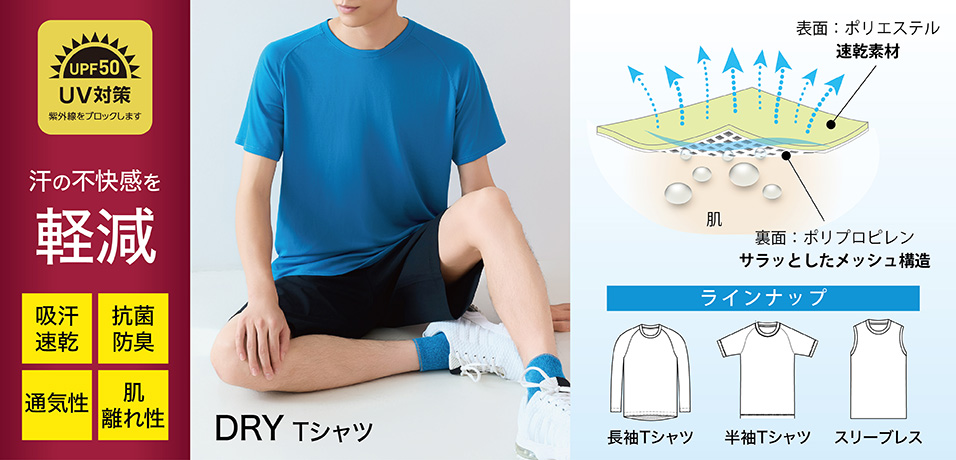 汗の不快感を軽減 DRY Tシャツ