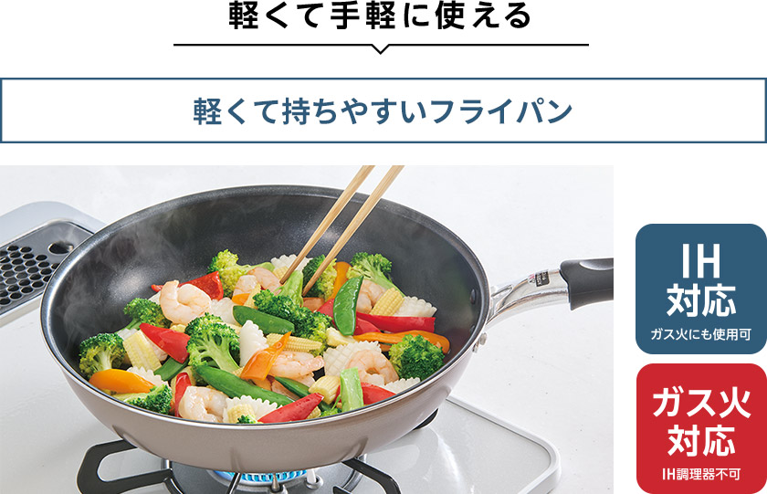 軽くて手軽に使える 軽くて持ちやすいフライパン
