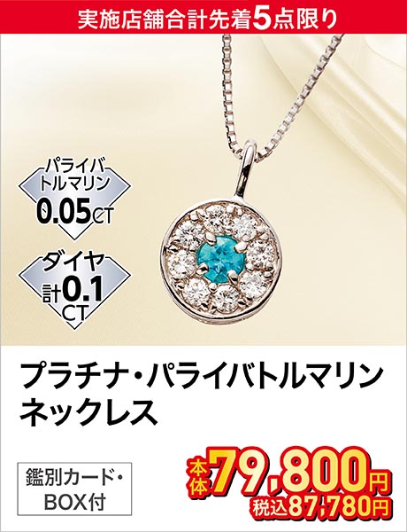 プラチナ・パライバトルマリン0.05ct/ダイヤ計0.1ctネックレス(鑑別カード付)