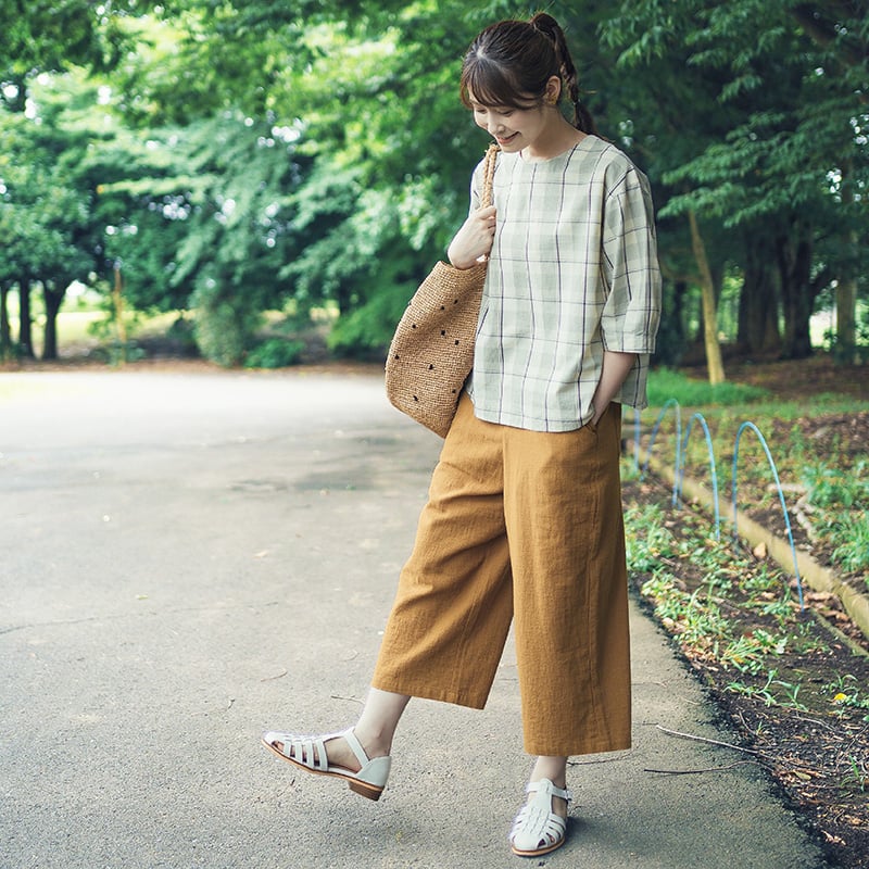 LOOK1 オーガニック綿入 ウォッシュドコットン ワイドクロプトパンツ