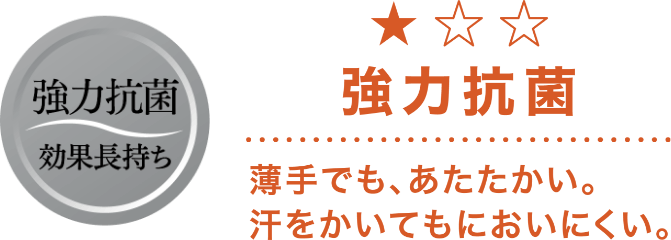 強力抗菌 薄手でも、あたたかい。汗をかいてもにおいにくい。