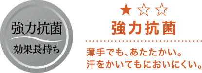 強力抗菌 薄手でも、あたたかい。汗をかいてもにおいにくい。