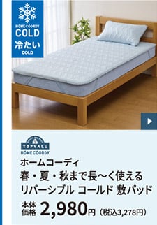 ホームコーディ 春・夏・秋まで長～く使えるリバーシブル コールド 敷パッド 本体価格2,980円（税込3,278円）