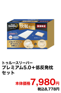 トゥルースリーパー プレミアム5.0＋低反発枕セット 本体価格7,980円 税込8,778円