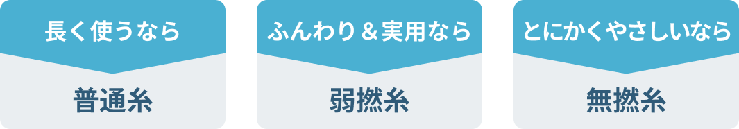 長く使うなら普通糸 ふんわり＆実用なら弱撚糸 とにかくやさしいなら無撚糸