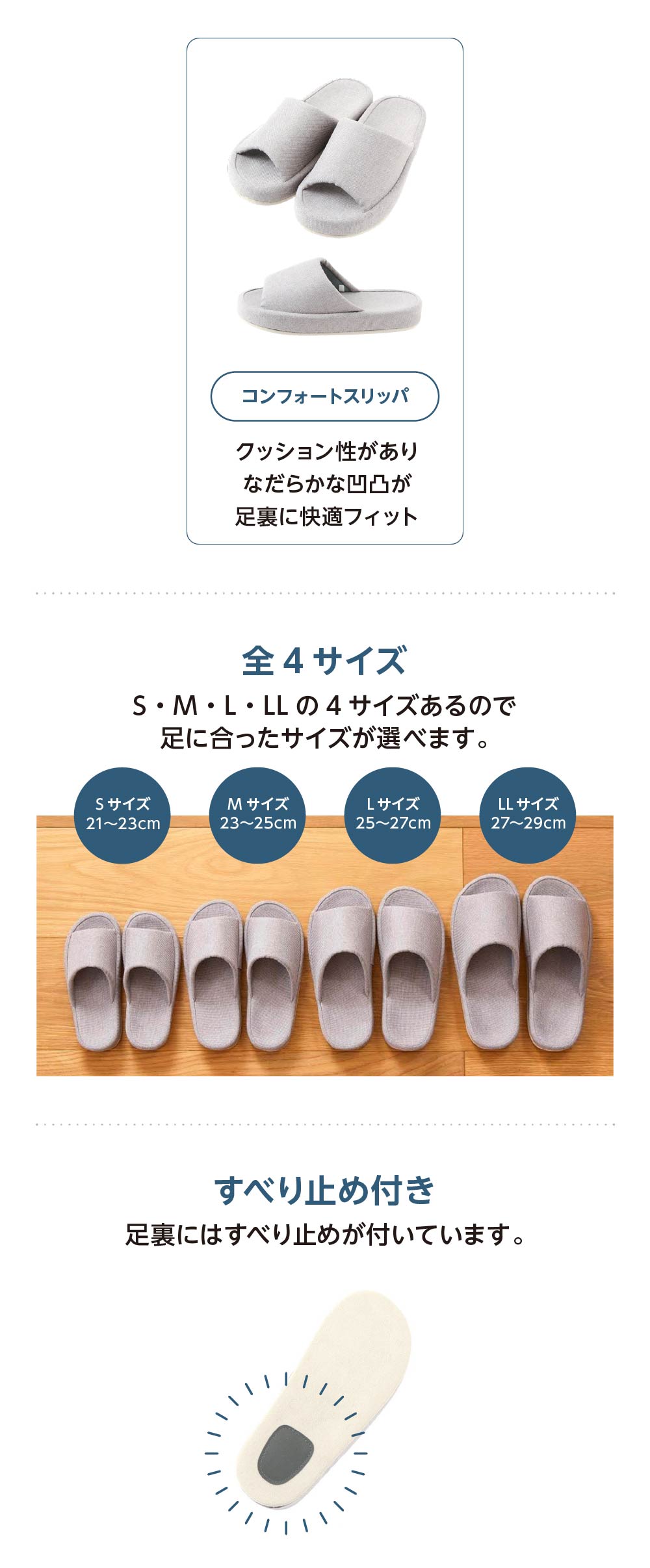 クッション性がありなだらかな凹凸が足裏にフィット