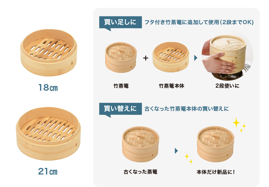 ホームコーディ 蒸篭本体 21cm 18cm