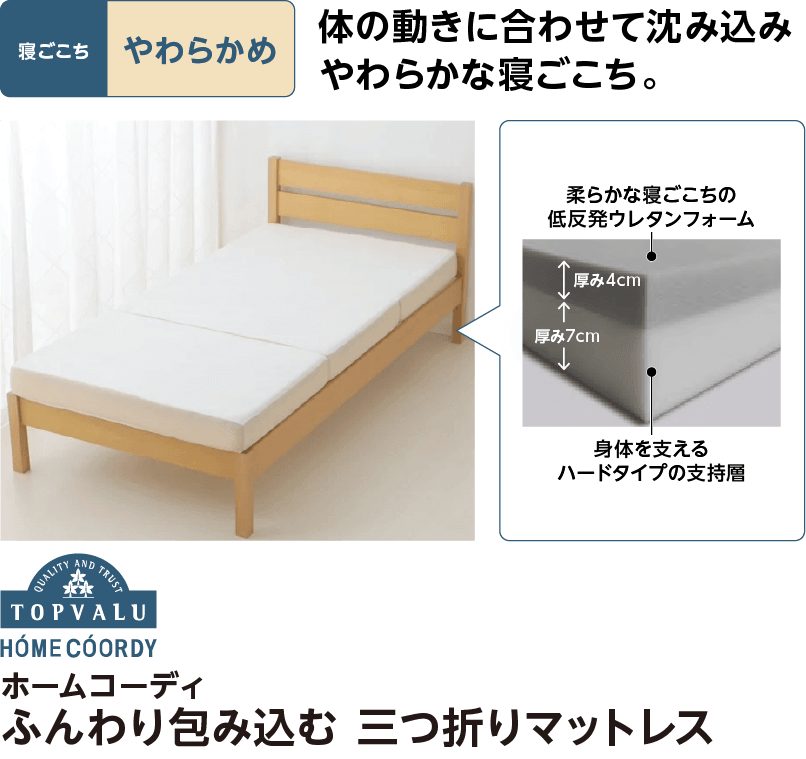 イオン　ホームコーディ　しっかり支える三つ折りマットレス　かため　シングル ホームコーディ しっかり支える三つ折りマットレス | イオン