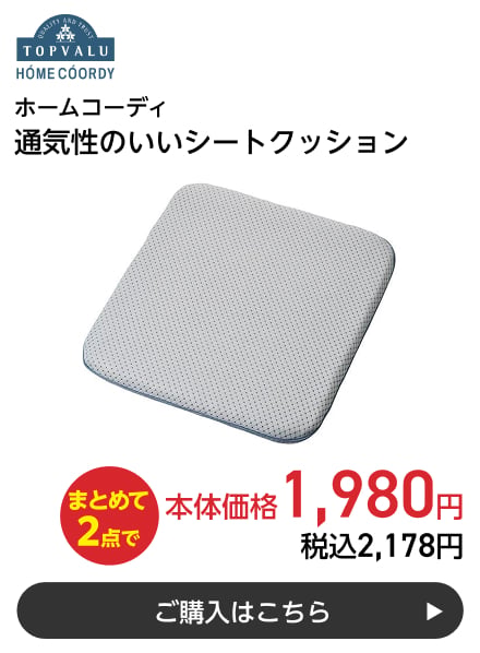 ホームコーディ 通気性のいいシートクッション まとめて2点で本体価格1,980円 税込2,178円 ご購入はこちら