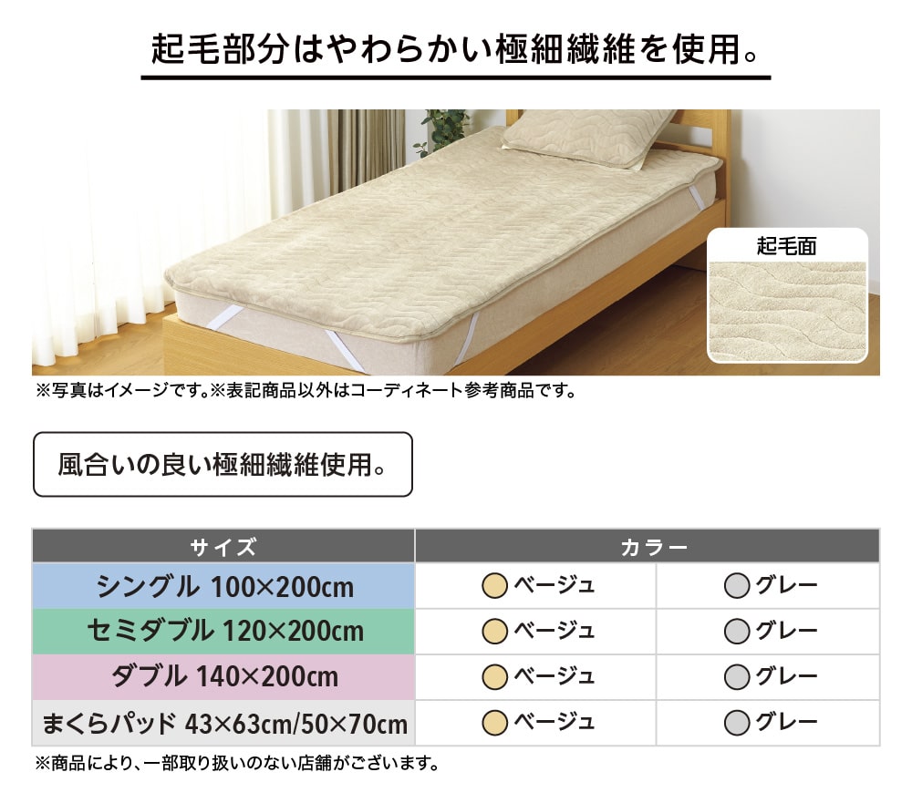 起毛部分はやわらかい極細繊維を使用。