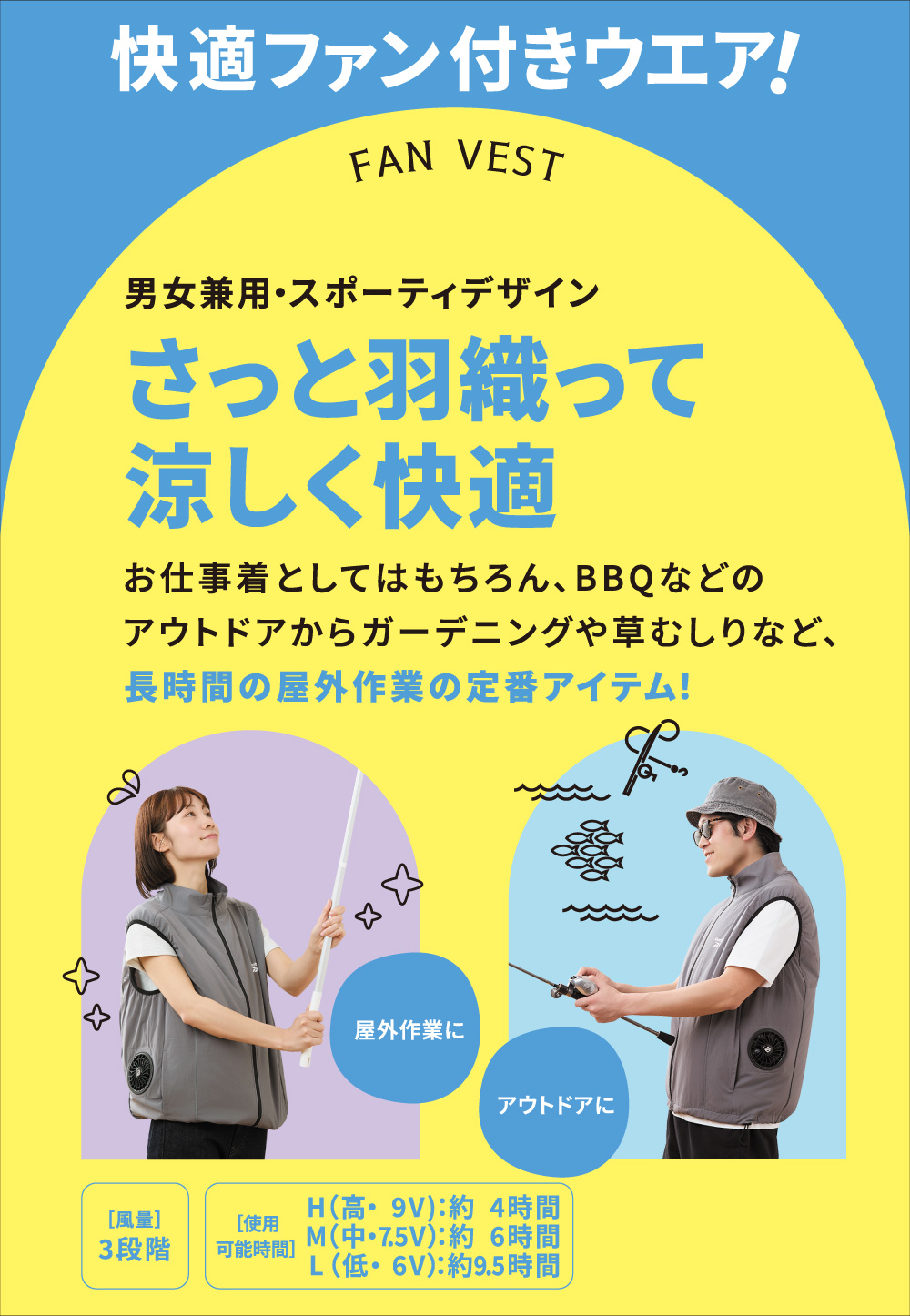 快適ファン付きウエア 男女兼用・スポーティデザイン