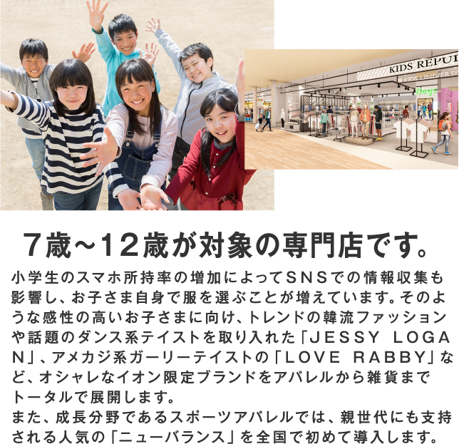 ７歳～12歳が対象の専門店です。
						