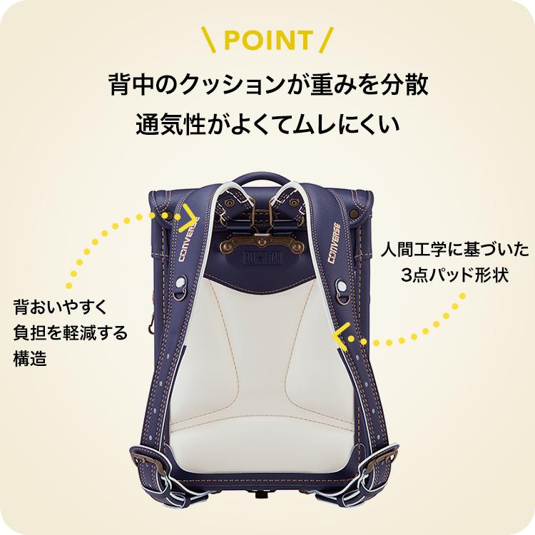 背中のクッションが重みを分散。通気性がよくてムレにくい