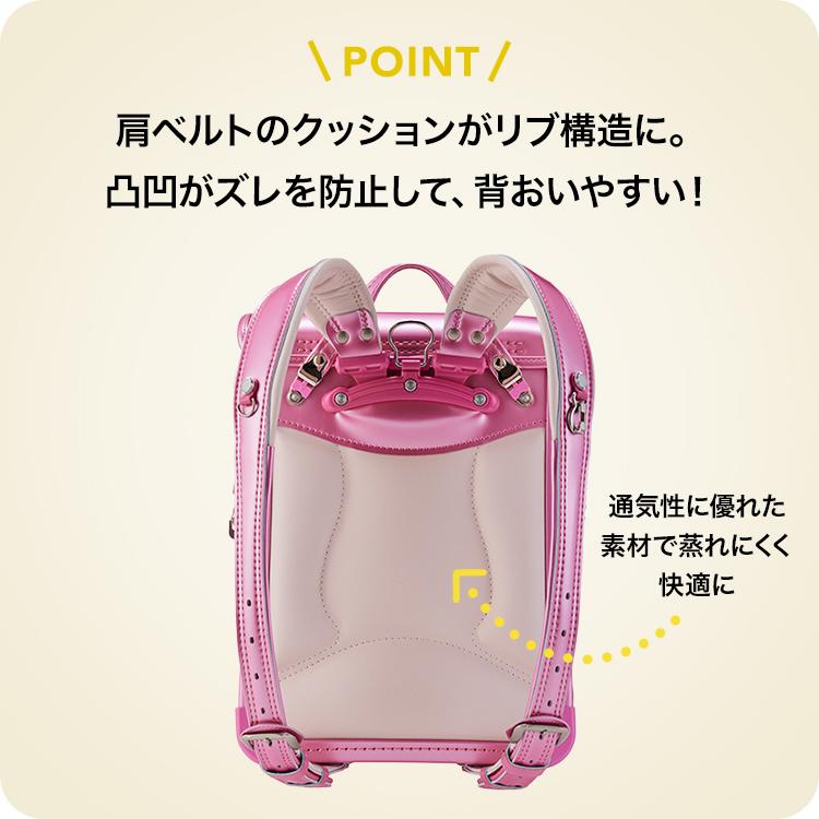 肩ベルトのクッションがリブ構造に。凸凹がズレを防止して、背おいやすい！