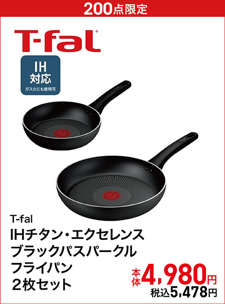 T-FAL IHチタン・エクセレンス ブラックパスパークルフライパン２枚セット
