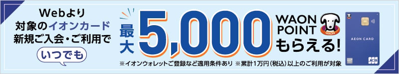 webより対象のイオンカード新規ご入会・ご利用で最大5,000WAON POINTもらえる