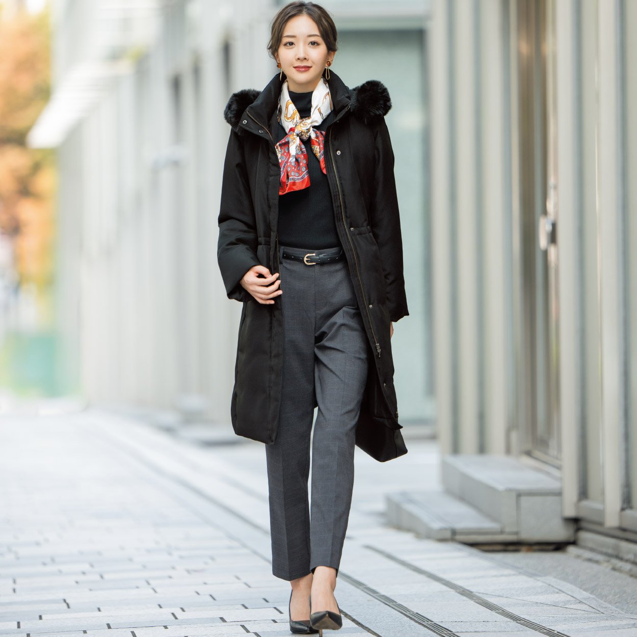 綾ウールライク ダウンコート レディス Purelast(ピュアラスト