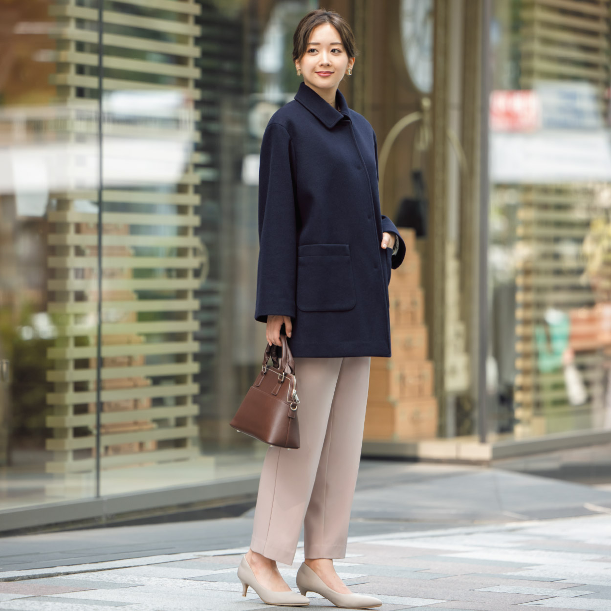 ウールライク ショール衿ハーフ丈コート レディス Purelast(ピュア