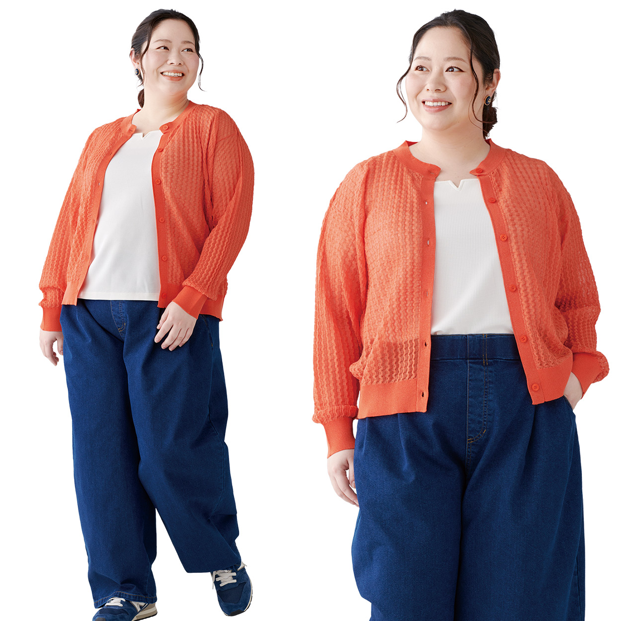 Fit me clothing クルーネックカーディガン レディース 大きいサイズ noannu シアーニット 軽い 羽織り 冷房対策