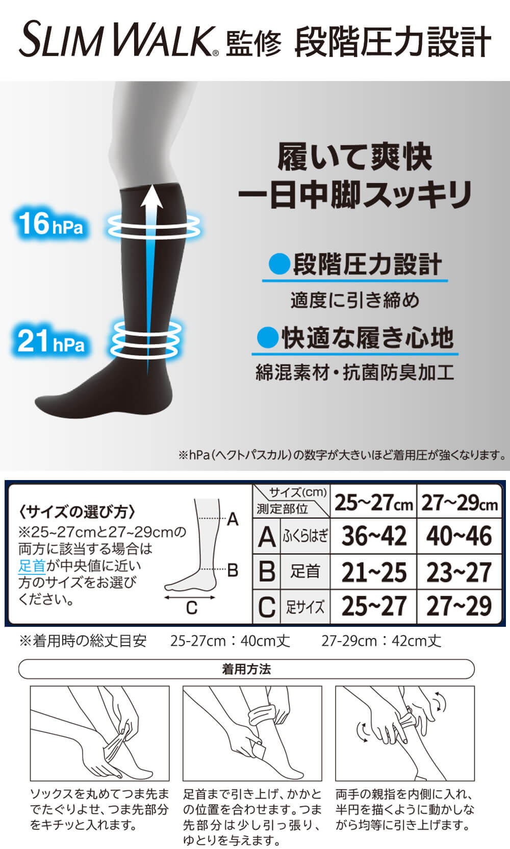 トップバリュ(TOPVALU) トップバリュ×SLIMWALK🄬監修 平編み 段階圧力設計ハイソックス メンズ