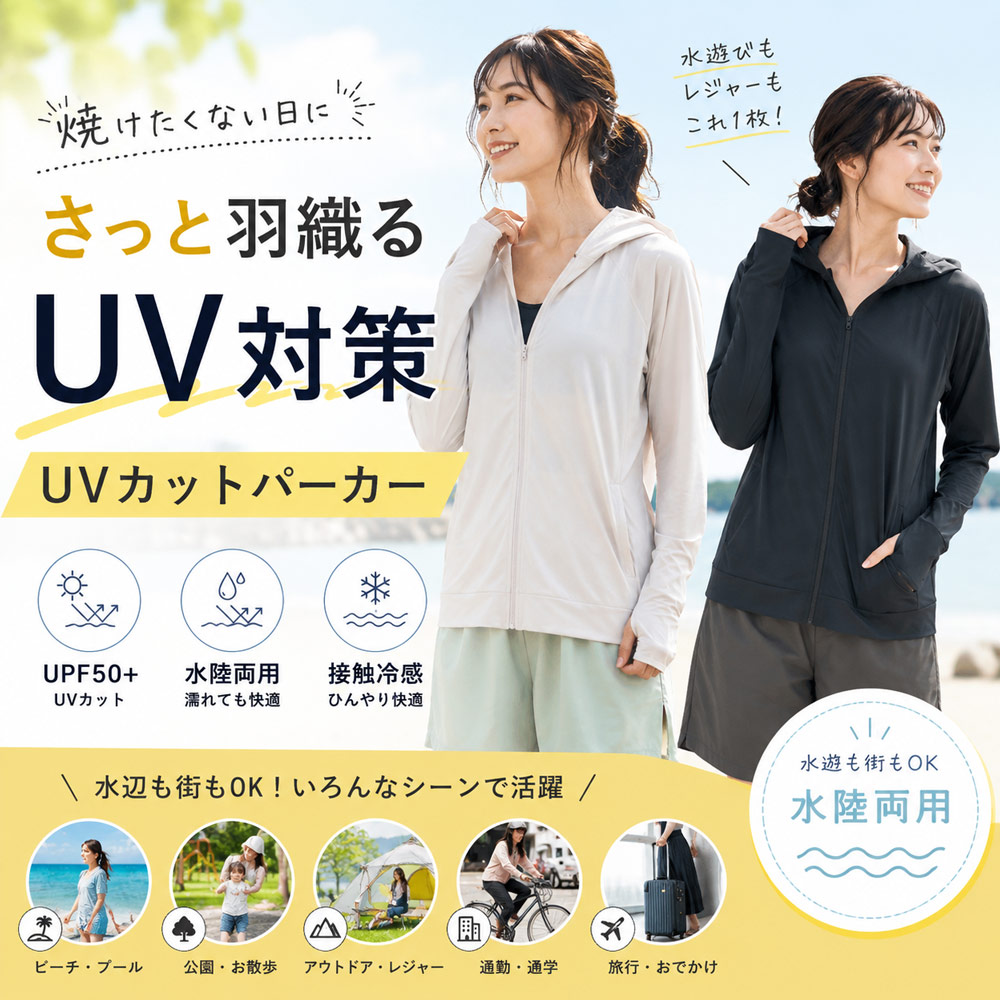 水陸両用 UVカットパーカー レディース 接触冷感 ラッシュガード
