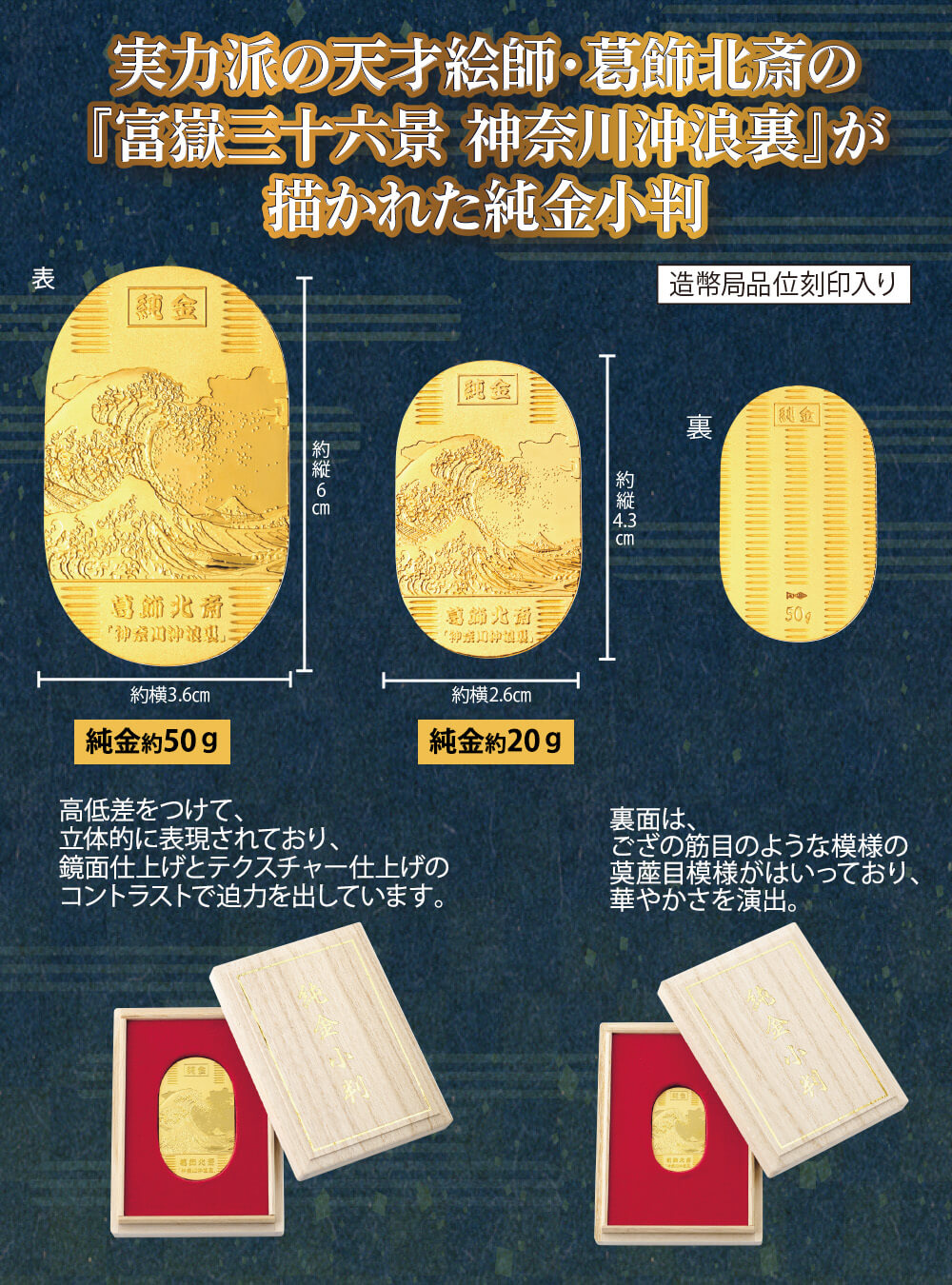 葛飾北斎　24k　純金箔　純金 楽天市場】K24 純金 葛飾北斎 赤富士 神奈川県浪裏 1/25オンス